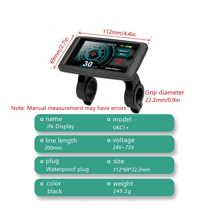 E-Bike Compatible UKC1+ Smart LCD Color Screen with light wire 5PIN WP plug