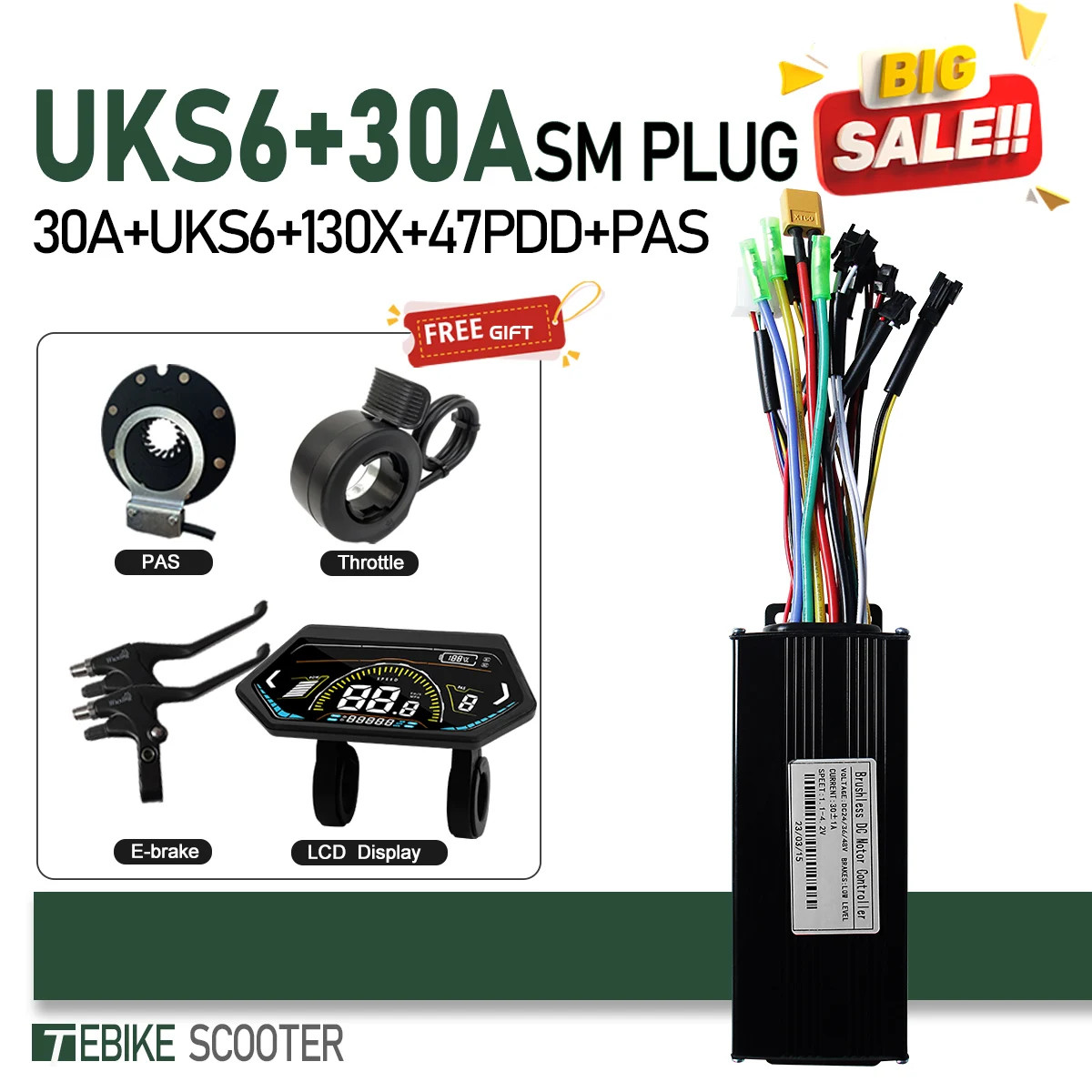 Electric Bike 3-Mode SineWave Controller 17A 26A 30A 40A with LCD UKC1 Display