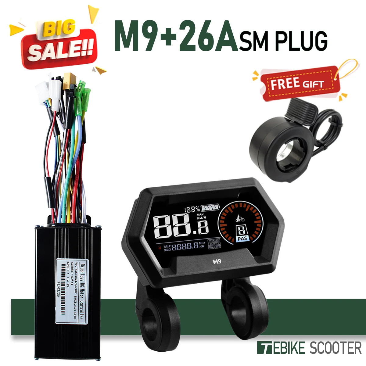 E-bike 3 Mode Sinewave Controller 17A 26A 30A 40A with Display 24V/36V/48V