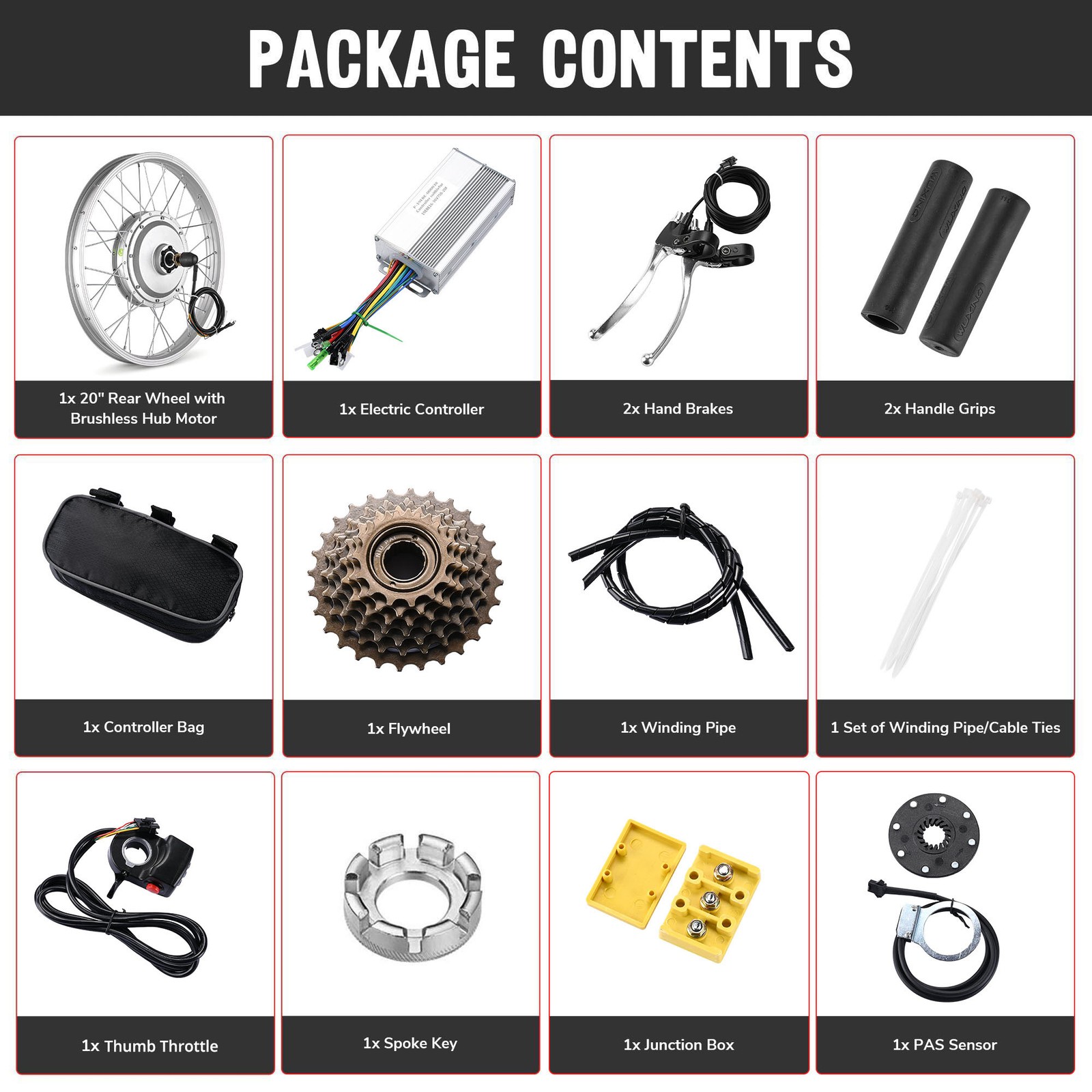 Yescom Electric Bicycle Motor Conversion Kit for 20″ 750W 36V E-bike Rear Wheel