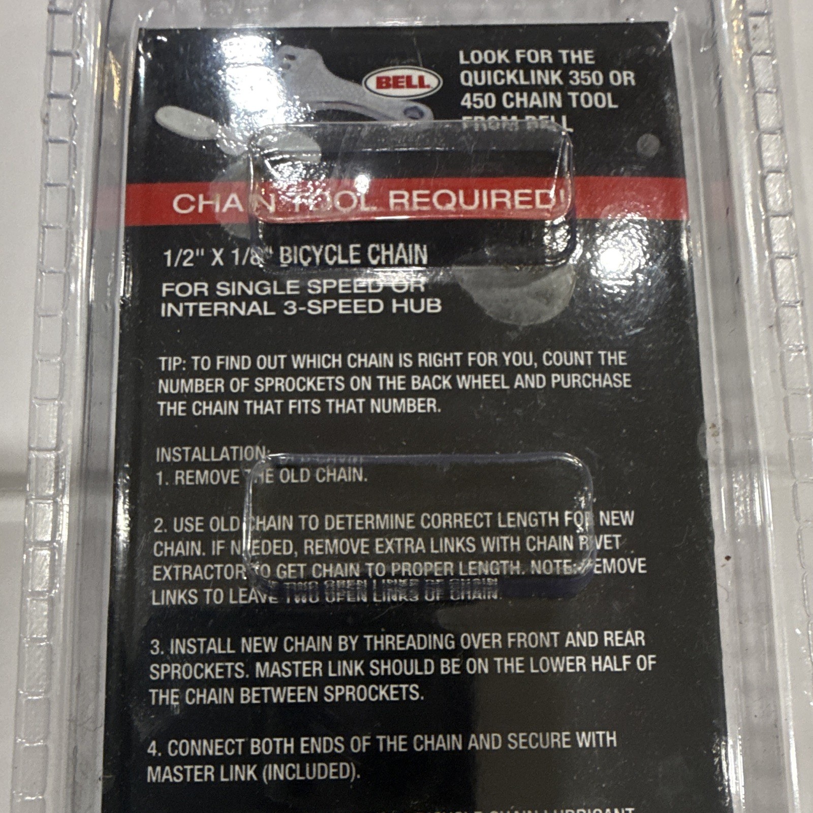 Bell Links 300 Black Steel Bike Chain 1/2 x 1/8 Single Speed/3-Speed +Link