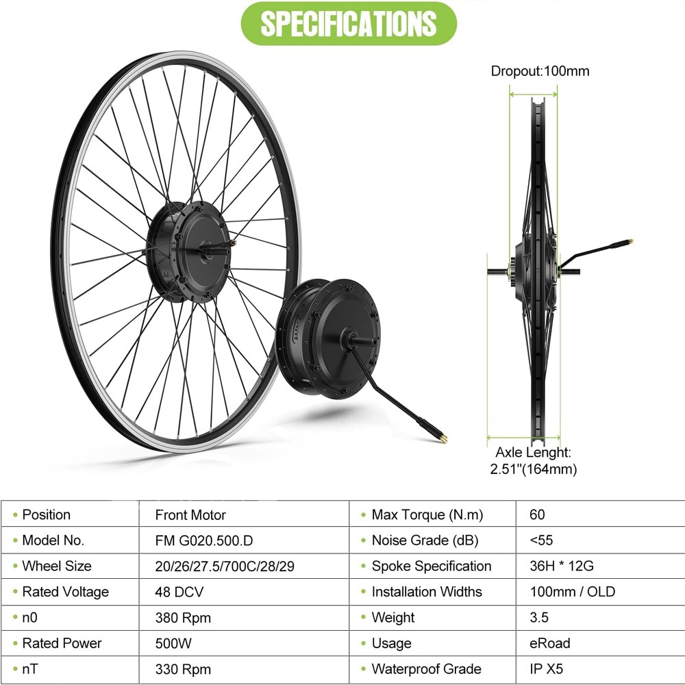 48V500W Bafang Front Wheel Hub Motor 20″26″700C Electric Bike Conversion Kits US