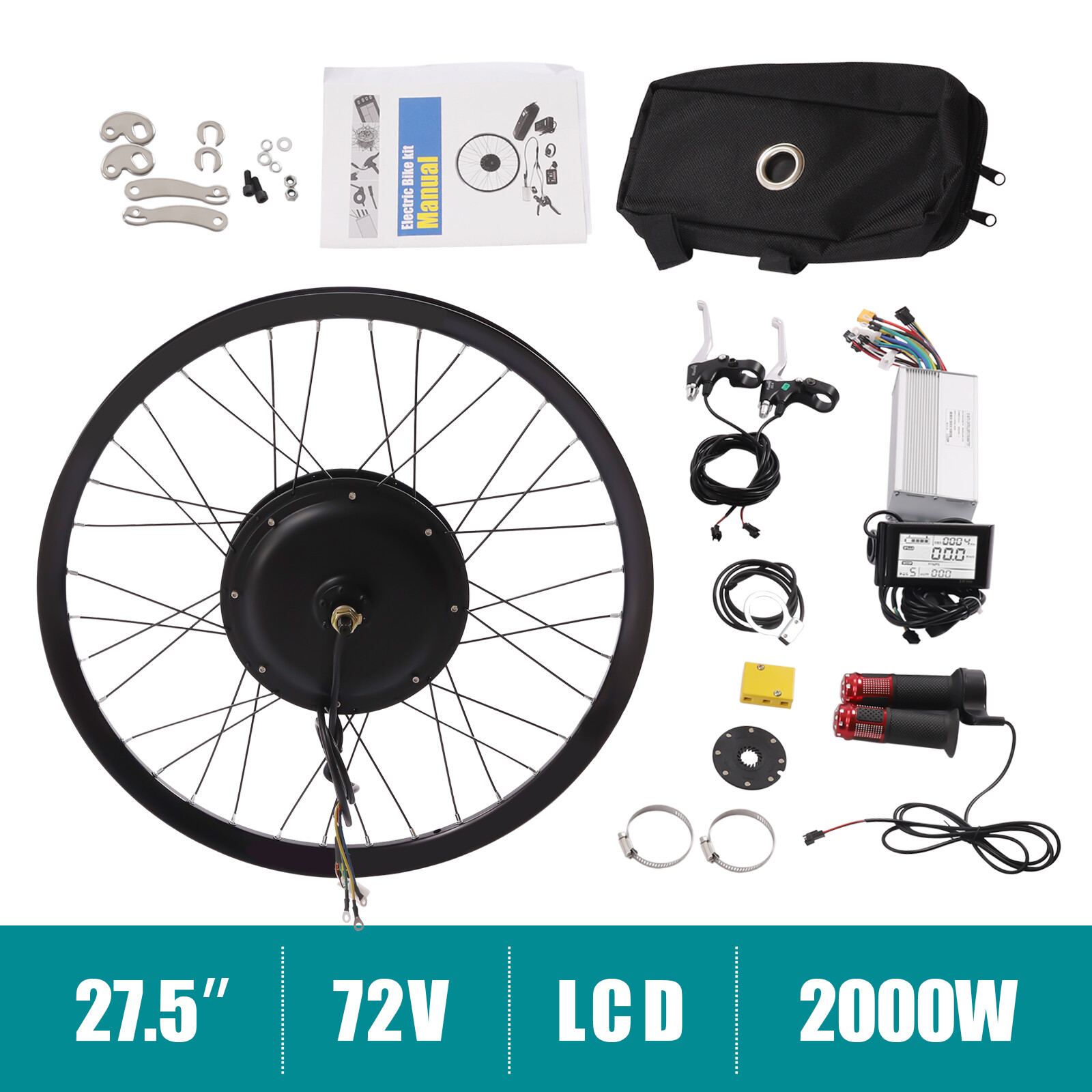 7 Speed E-Bike Motor 27.5″ Rear Wheel LCD Electric Bicycle Conversion Kit 2000W