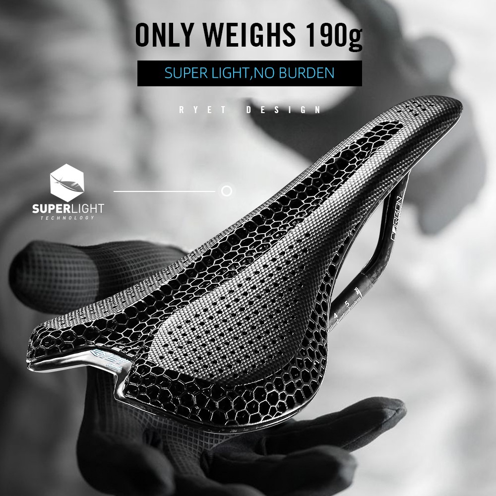 3D Printed Bike Road MTB Saddle 190g Ultralight Full Carbon Fiber Rails 7x9mm