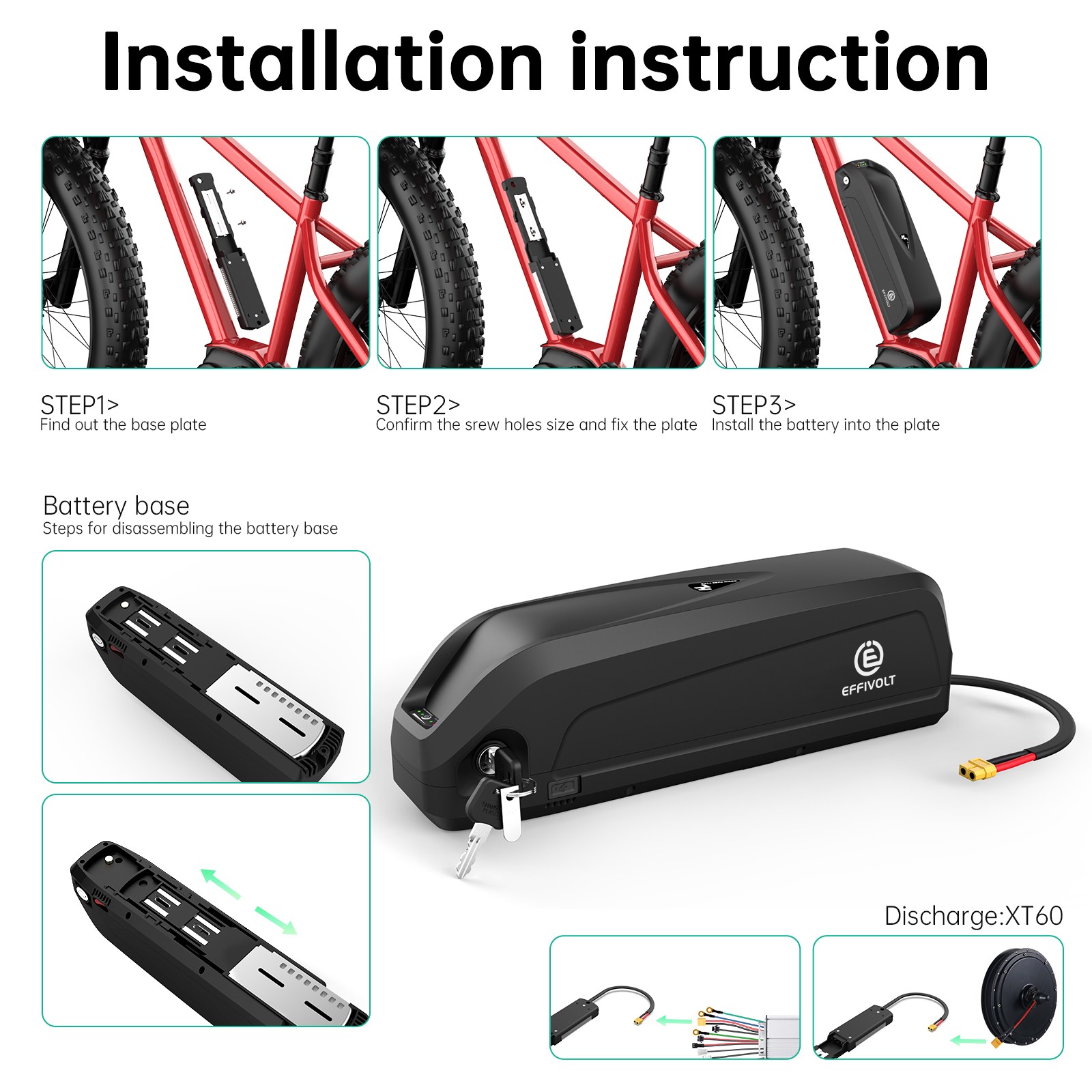 Ebike battery 36V 13Ah 15Ah electric bicycle Li-ion b-attery pack for 500W motor