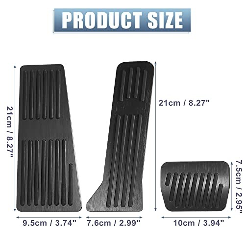 3 Pcs Anti Slip No Drilling Aluminum Alloy Pedal Covers Foot Pedal Pads Black