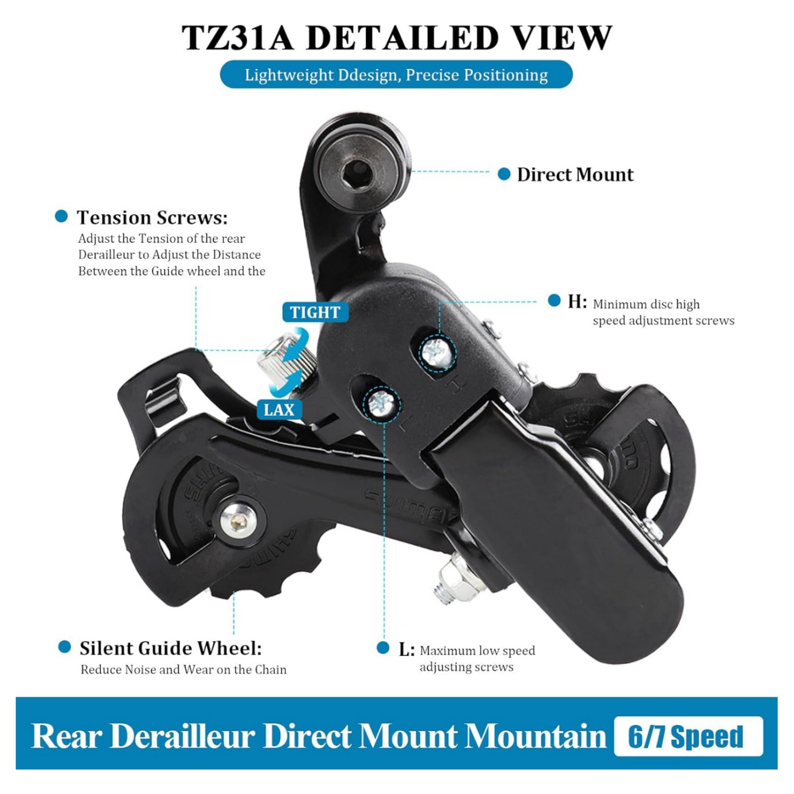 New 6/7/8 Speed Rear Derailleur For Shimano RD-TZ31 HG Chain 20T Max Front
