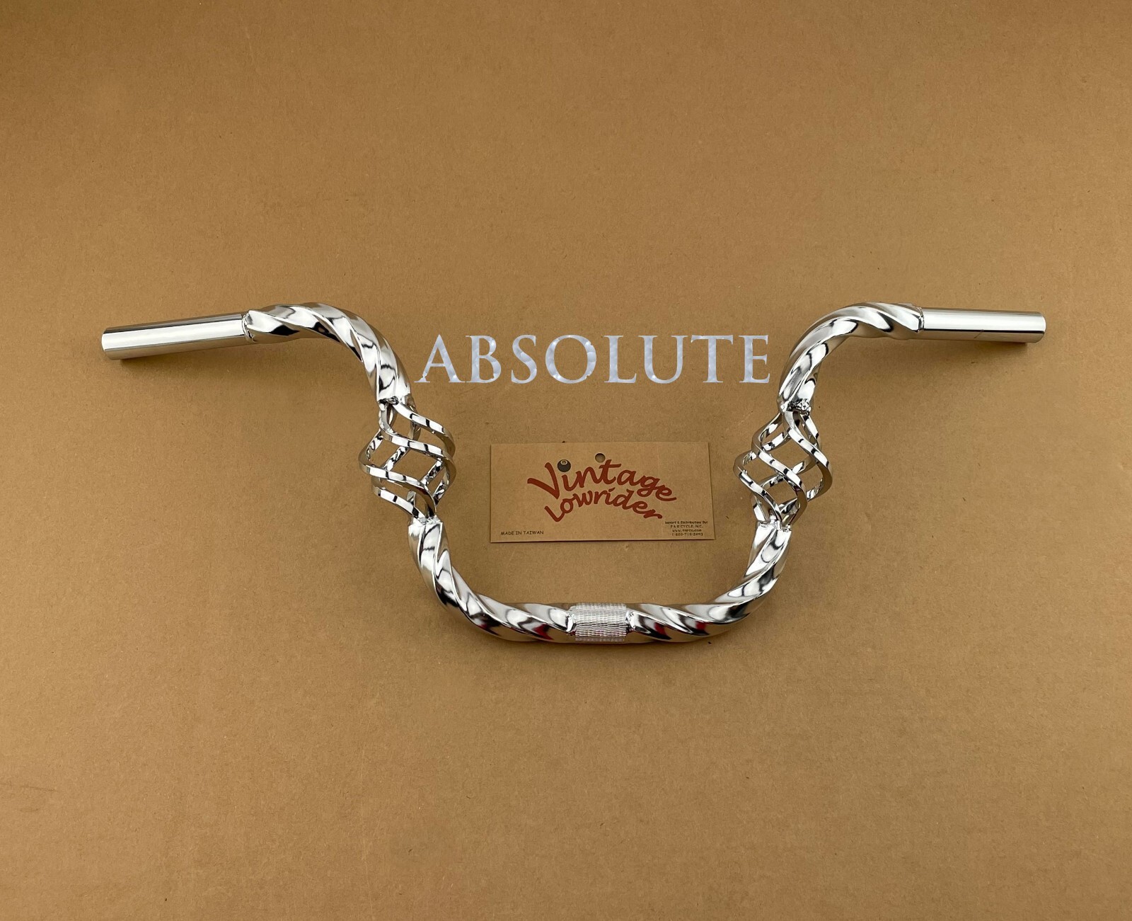 9″ RISE GENUINE VINTAGE LOWRIDER CAGE TWISTED HANDLEBAR IN 25.4MM CHROME.