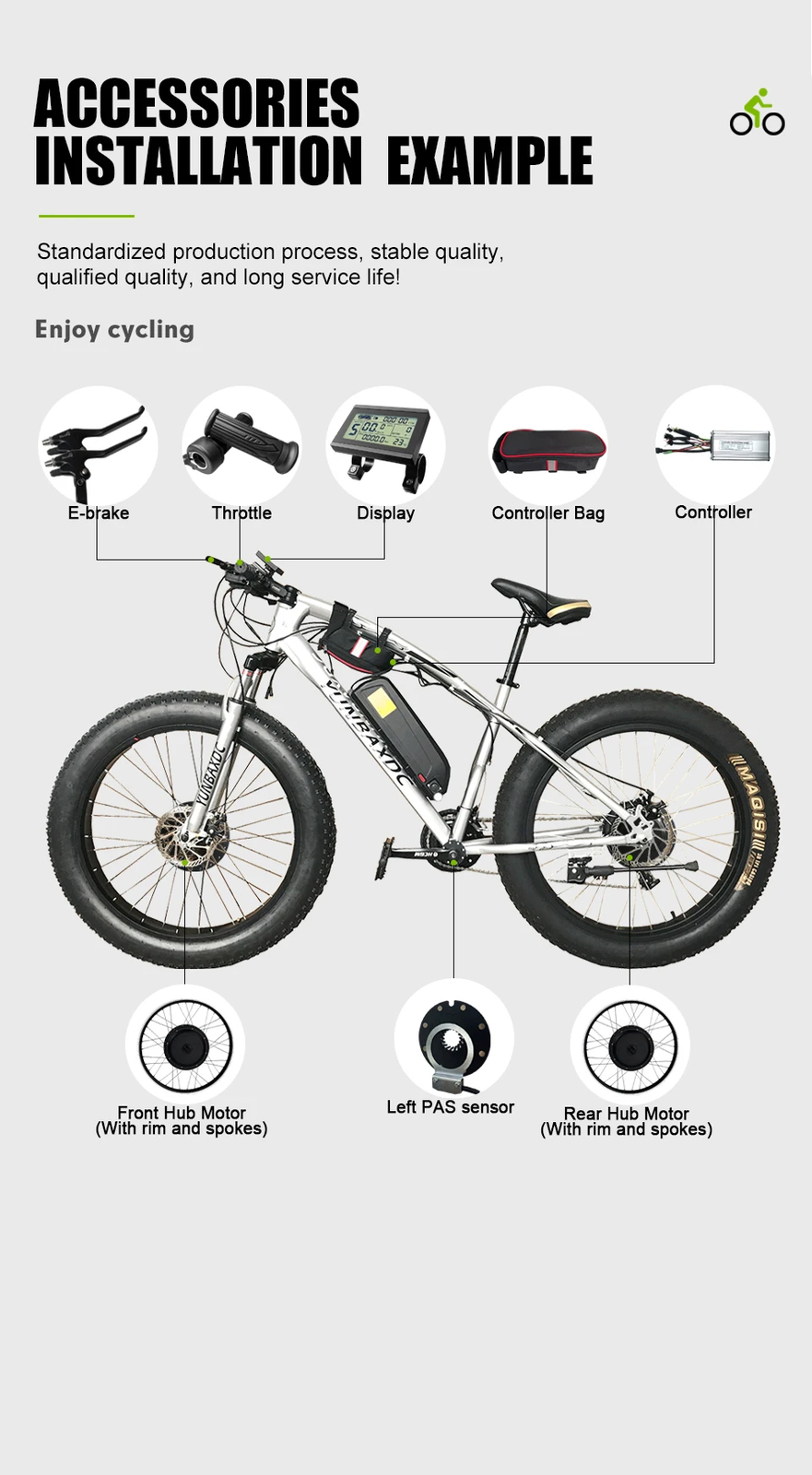 20 24 26inch 48V 2000W Snow E-bike Fat Brushless Gearless Rear Wheel Hub Motor
