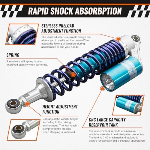Zhisheng 340mm 13.4in Air Shock Absorber ATV Motorcycle Quad Suspension Blue