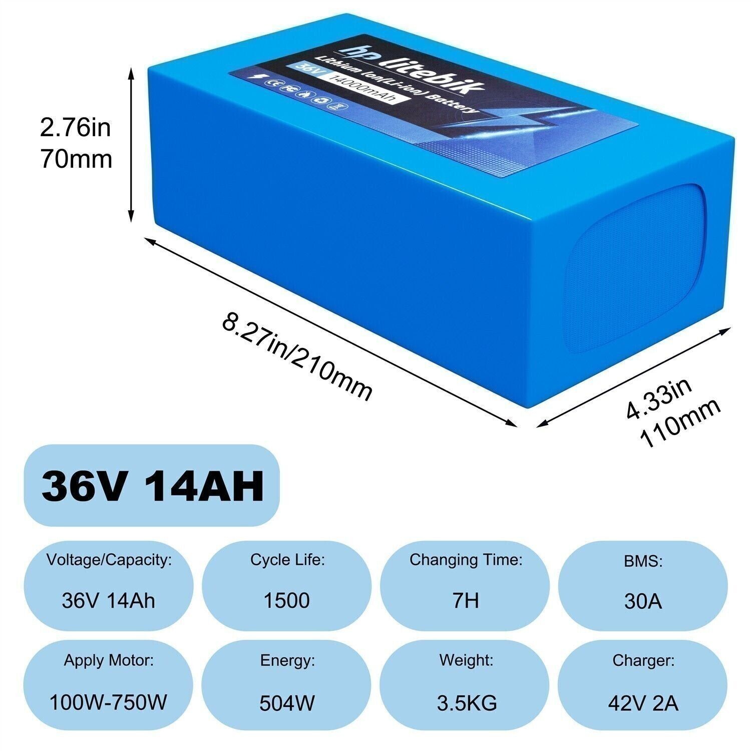 Ebike Battery 72V 60V 52V 48V 36V 8Ah 10Ah 14Ah 20Ah 30A 50W-3600W Electric Bike