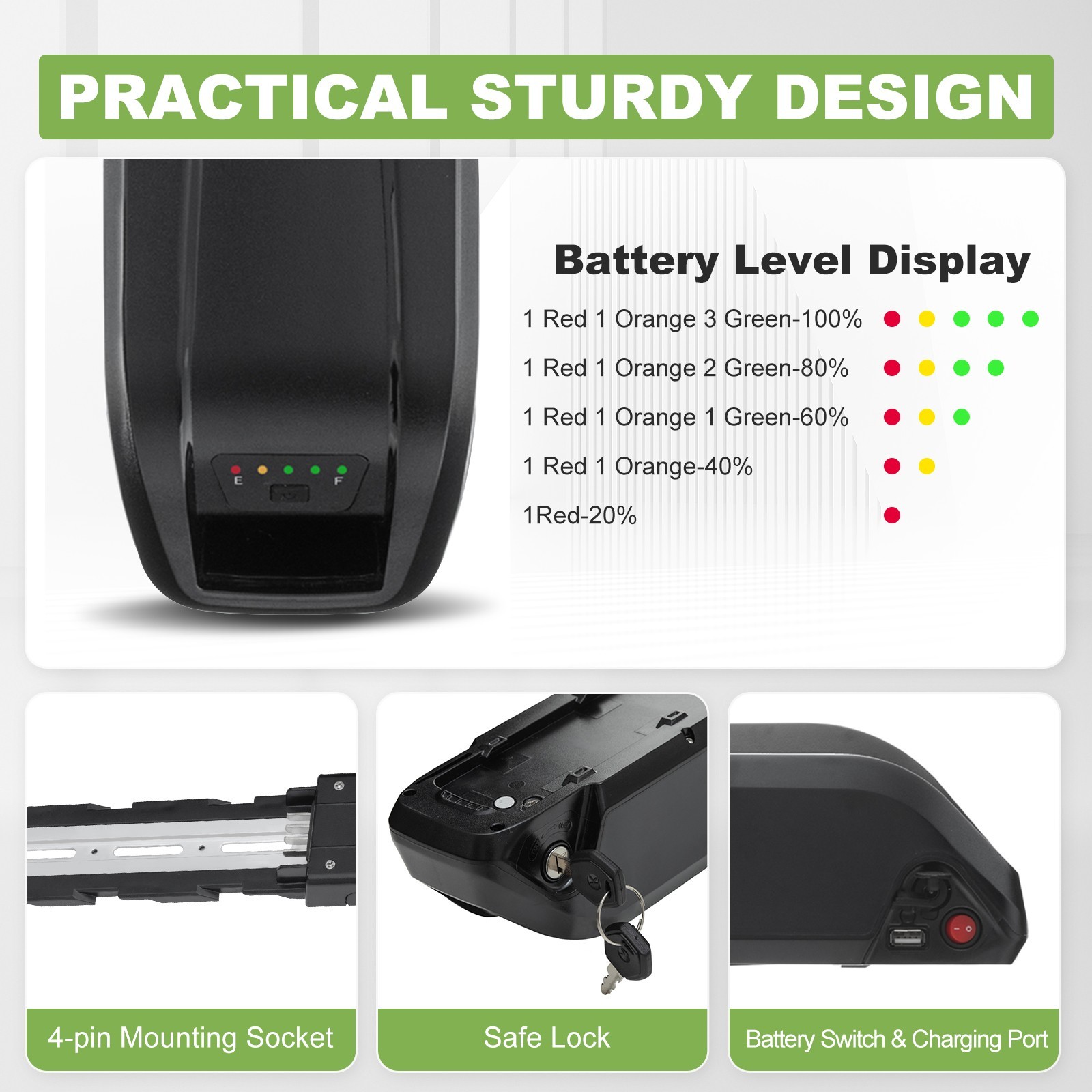 UUG 4PIN 48V 10Ah/15Ah Ebike Lithium Battery For 200W-1000W Motors US