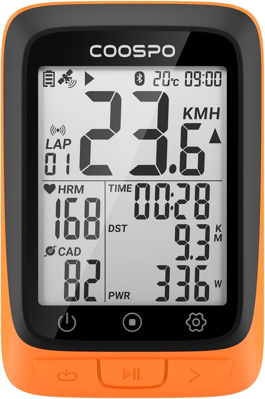 COOSPO Bike Computer Wireless GPS, Cycling GPS Tracker Orange