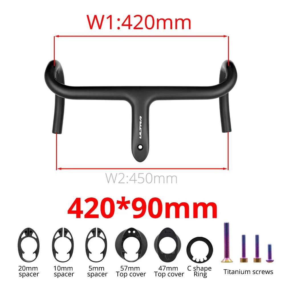 Road Bicycle Carbon Internal Cable Integrated Handlebar 360-380mm With Mount