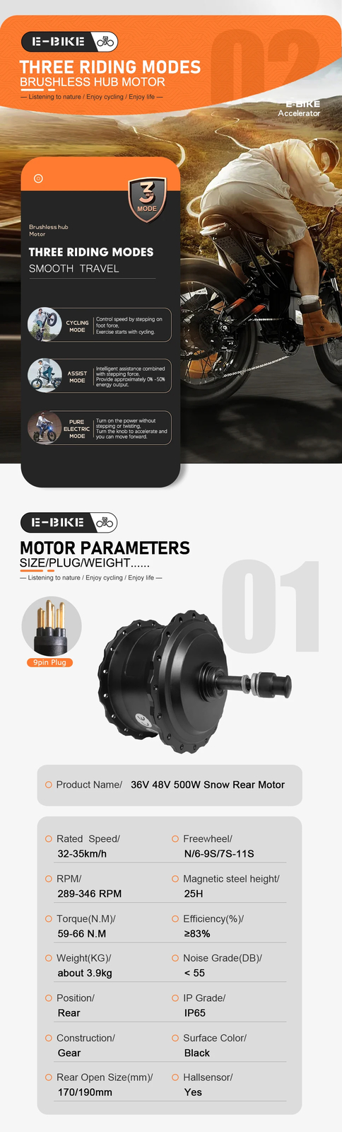 36V 48V 500W 20/24/26inch 4.0 Tyre E-bike Rear Rotate Brushless Hub Motor Wheel