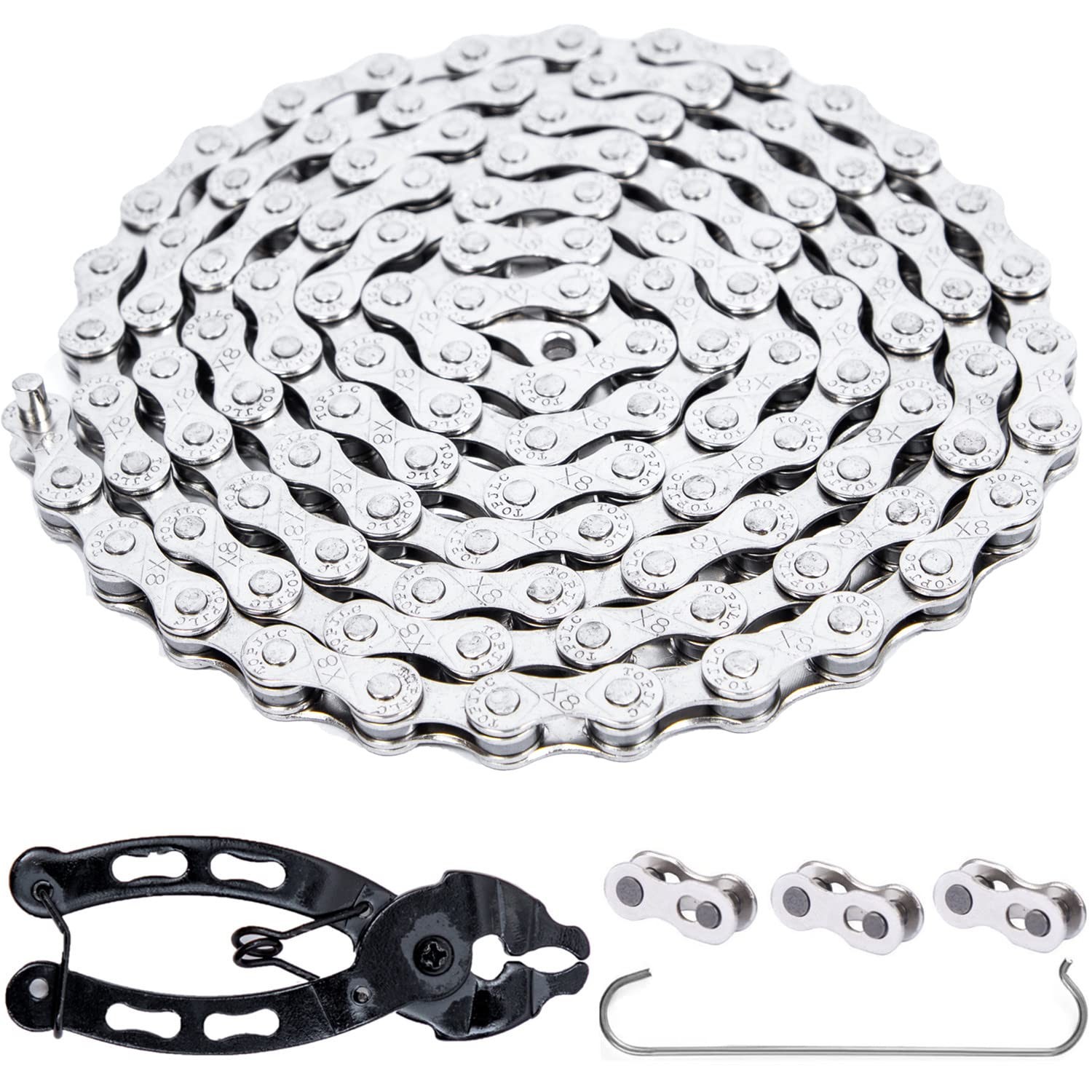 YBEKI 6/7/8/9/10/11 Speed Carbon Steel Bike Chain with Full Silver Plating, 116