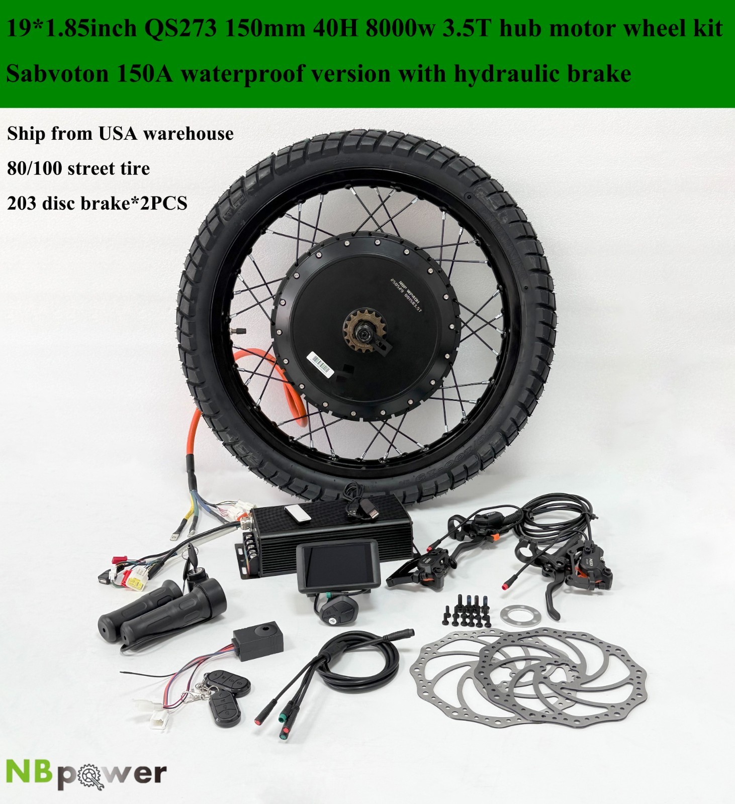 19*1.85inch QS273 8000w hub motor wheel with Sabvoton 150A waterproof controller