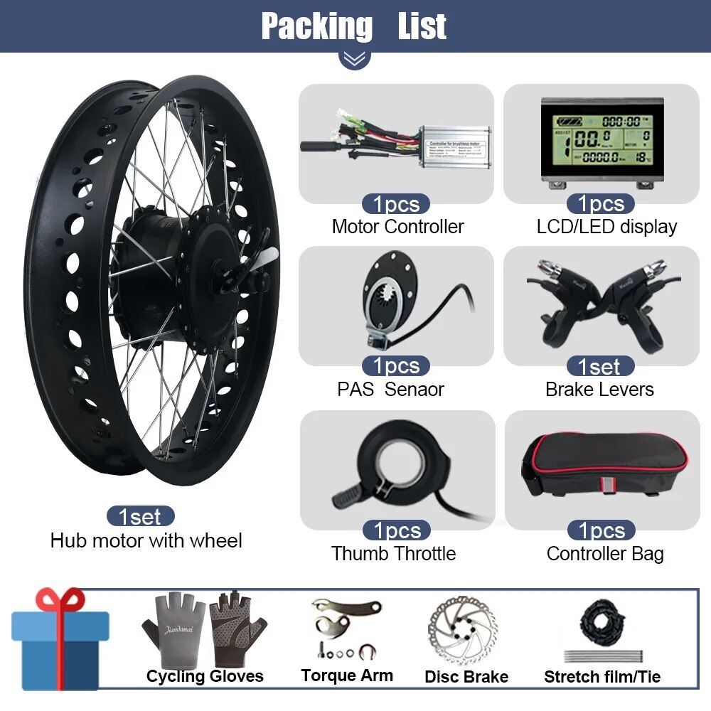Snow E-bike Conversion Kit 36V 48V 500W 20/26inch Rear Rotate Wheel Hub Motor