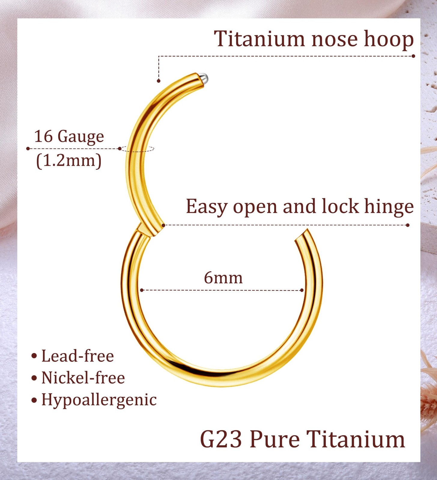 Titanium Nose Rings Hoops 16G 18G 20G Hinged Nose Piercing Hoop G23 Septum Cl…
