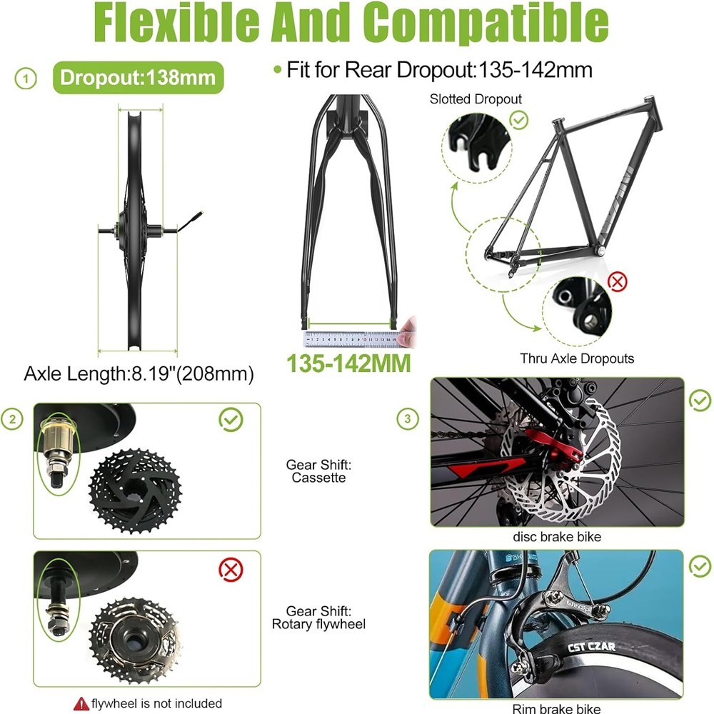 48V 500W Bafang REAR 20″26″27.5”700C Wheel Hub Motor DIY Ebike Conversion Kits