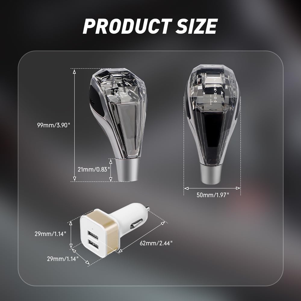 Car Universal LED Crystal Gear Shift Knob, 7 Color Touch-Activated Illumination