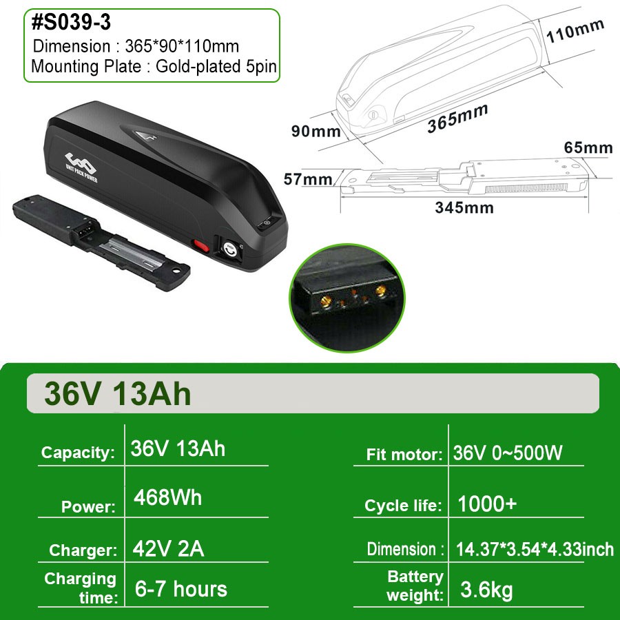 UPP ebike battery 52V 48V 36V Li-Ion Frame Bicycle Battery pass UL Certificate