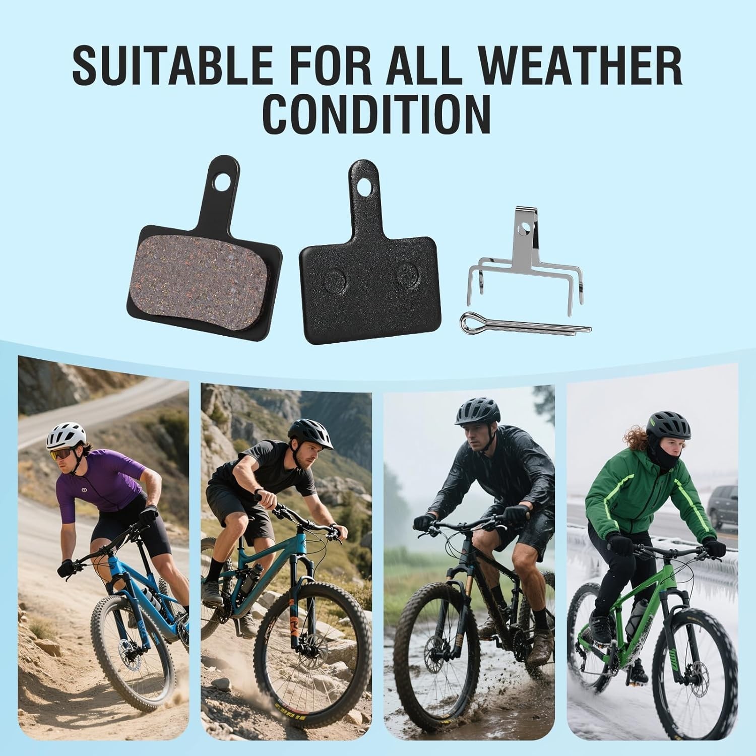 4 Pairs MTB Disc Brake Pads Resin & Semi-Metallic Quiet W/ Install Kit E-Bike
