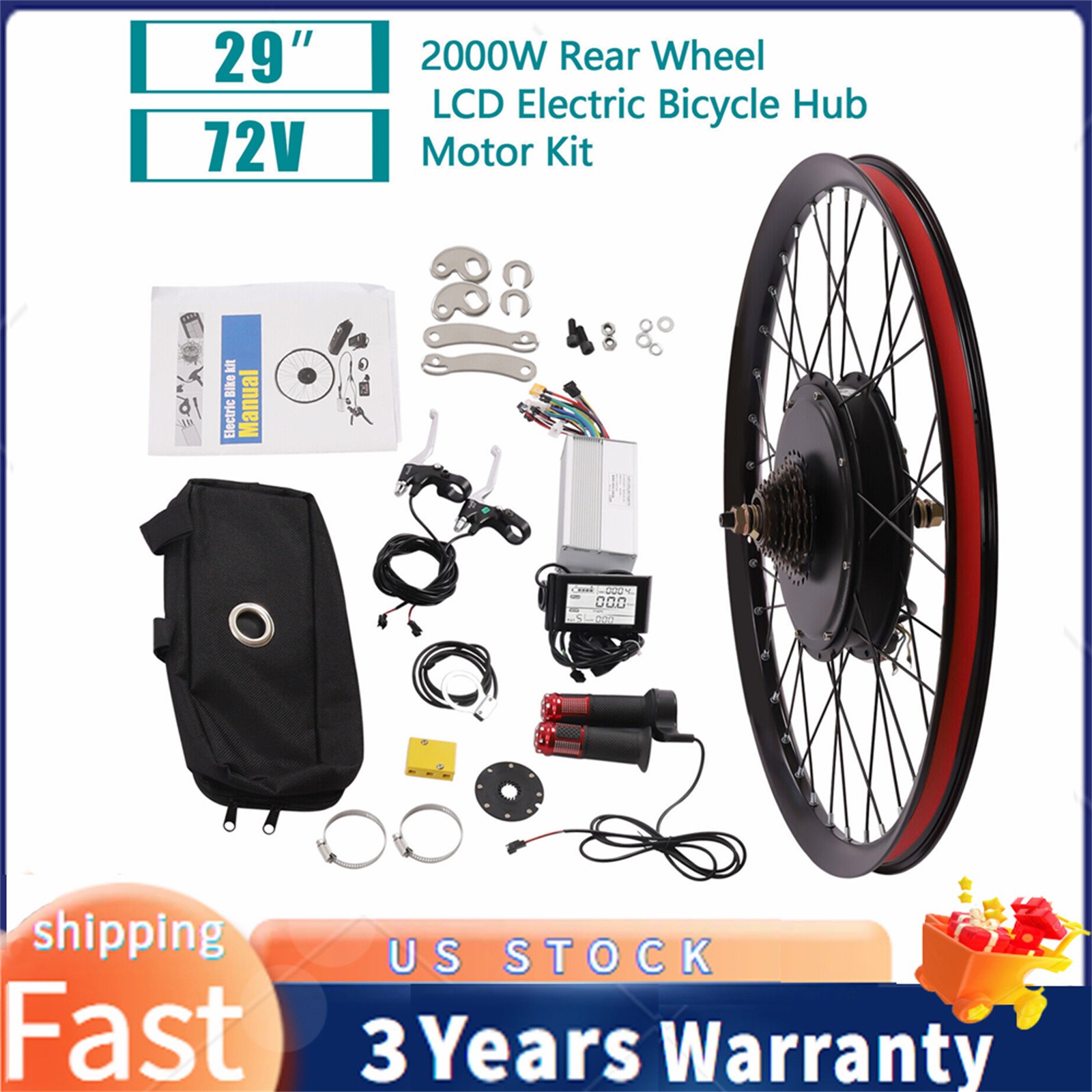 29″ Rear Wheel Motor Conversion Kit 72V 2000W EBIKE Electric Bicycle Hub Motor