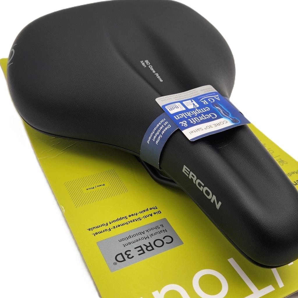 Ergon SC Core Prime Medium / Large Men’s Bicycle Saddle Black Steel Rails