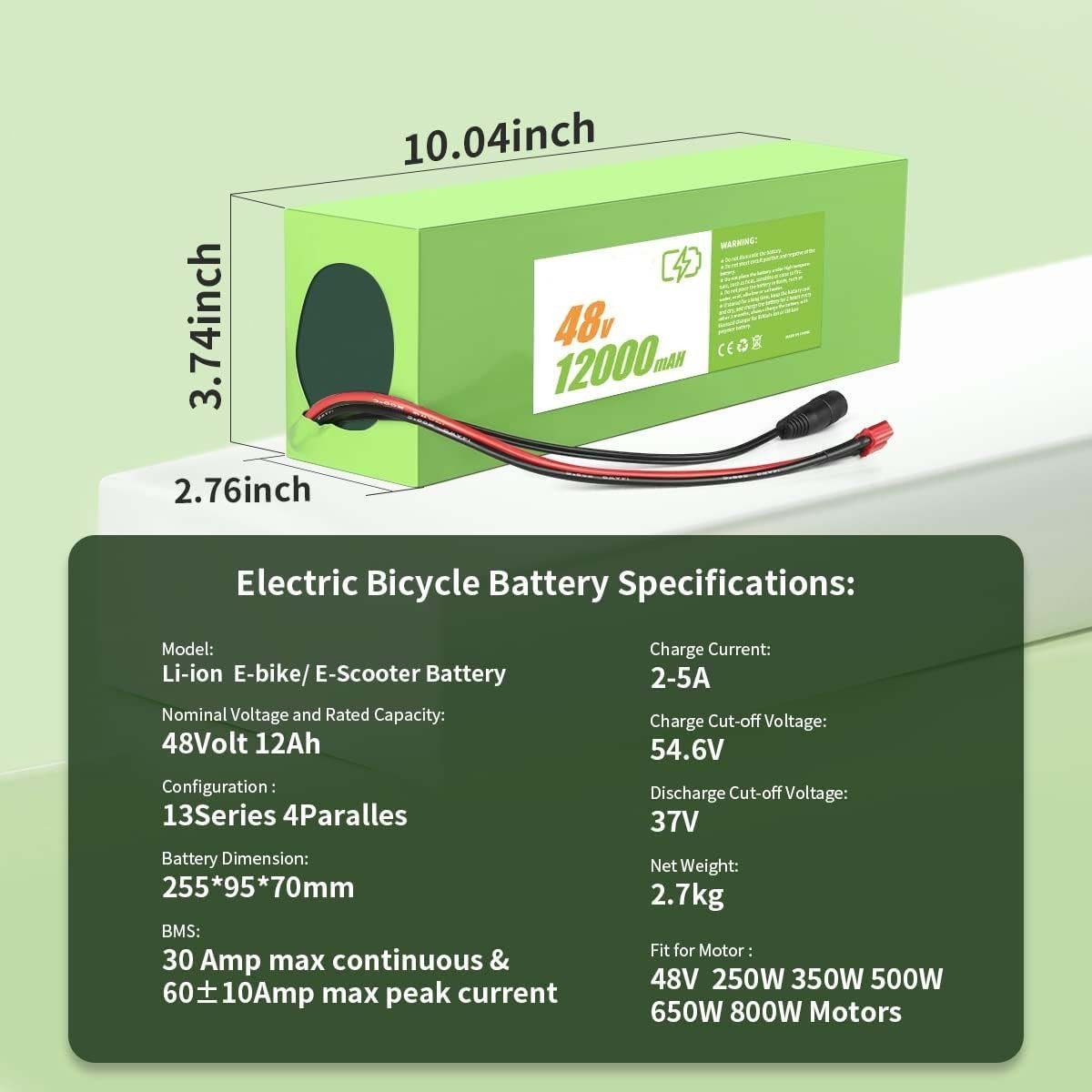 HAILONG 48V 12AH Electric Bicycles Li-ion Battery for 200W-800W EBike Scooter