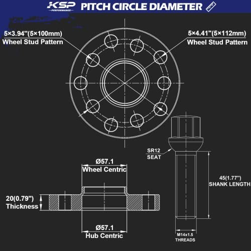 KSP 5X100 & 5X112 Wheel Spacers for Audi A4 A6 A8 S4 S6 TT Quattro & VW 20mm