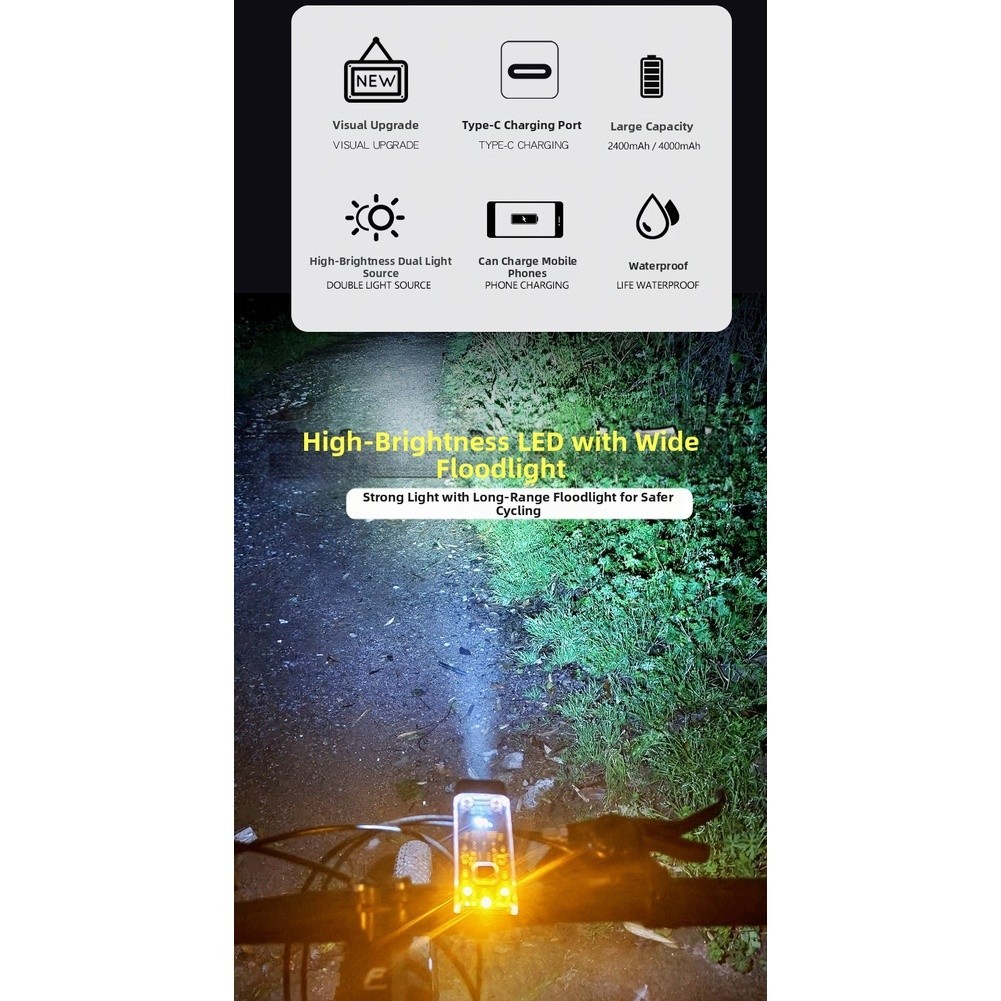 Mountain Bicycle Headlight with USB Rechargeable Battery and Dual LEDs