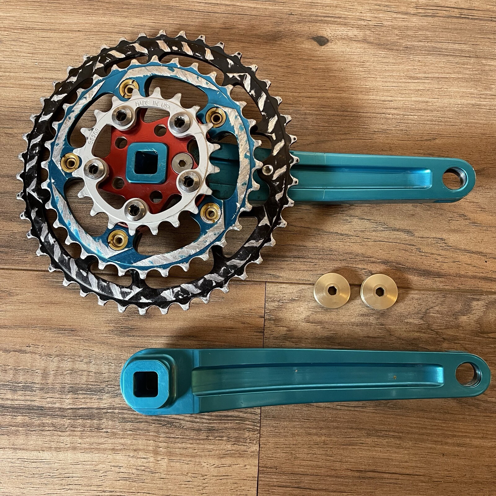 Vintage Kooka CNC Anodized Turquoise Red Crankset 175 94/58 BCD 20 32 42 VRC