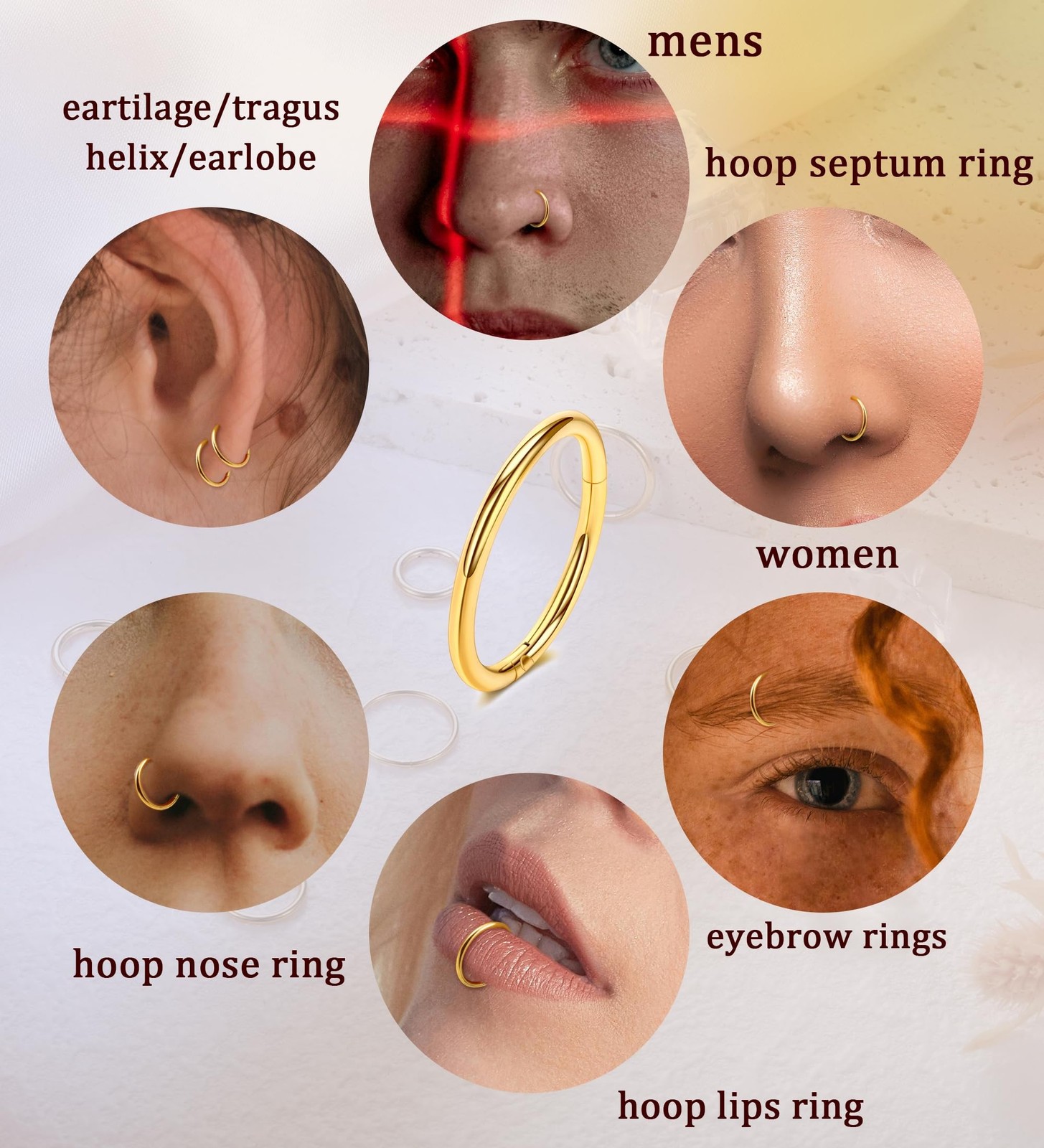 Titanium Nose Rings Hoops 16G 18G 20G Hinged Nose Piercing Hoop G23 Septum Cl…
