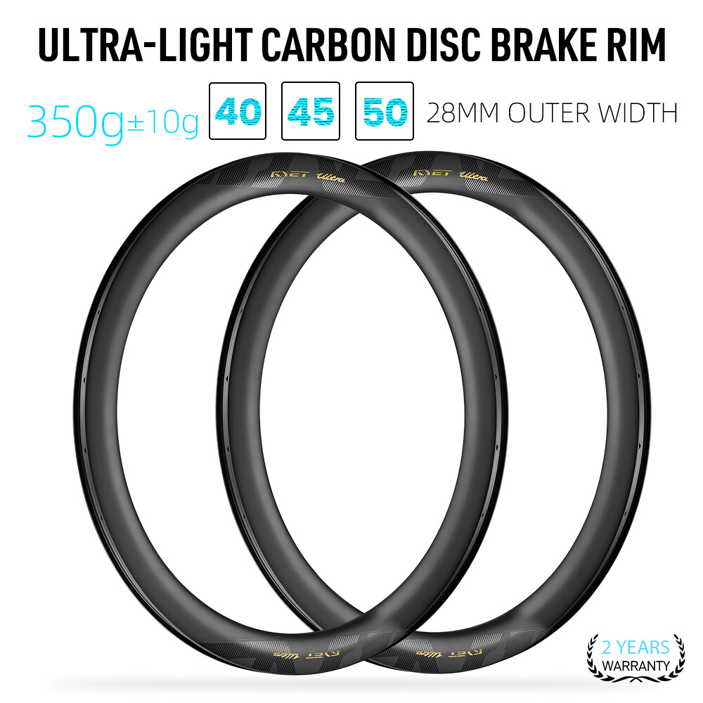 RYET Carbon Disc Rim 40/45/50mm 28mm Road Bike Tubeless 24H 350-375g Super Light