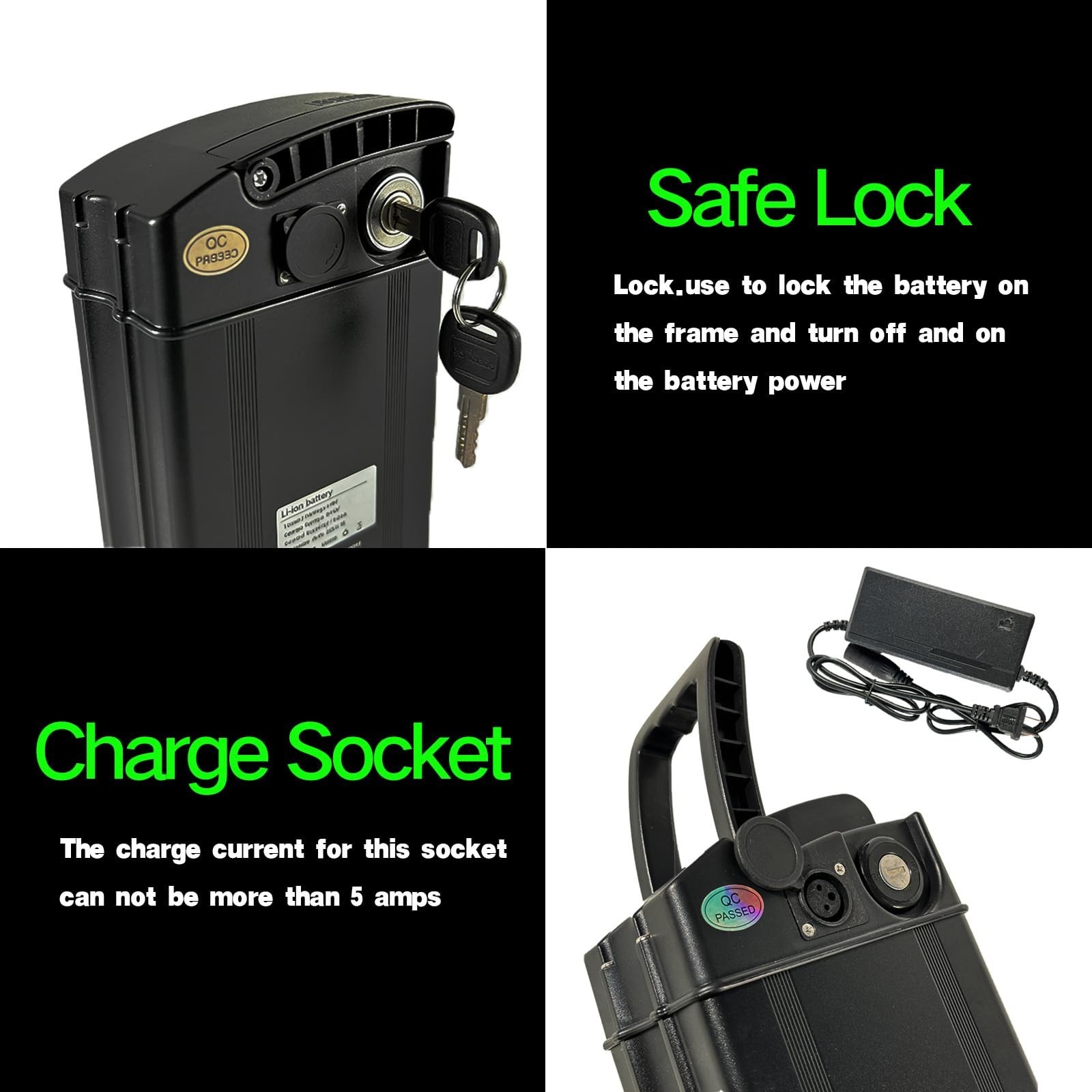48V 20Ah/13Ah Lithium-io Battery with Portable Handle, No Bottom Connection Port