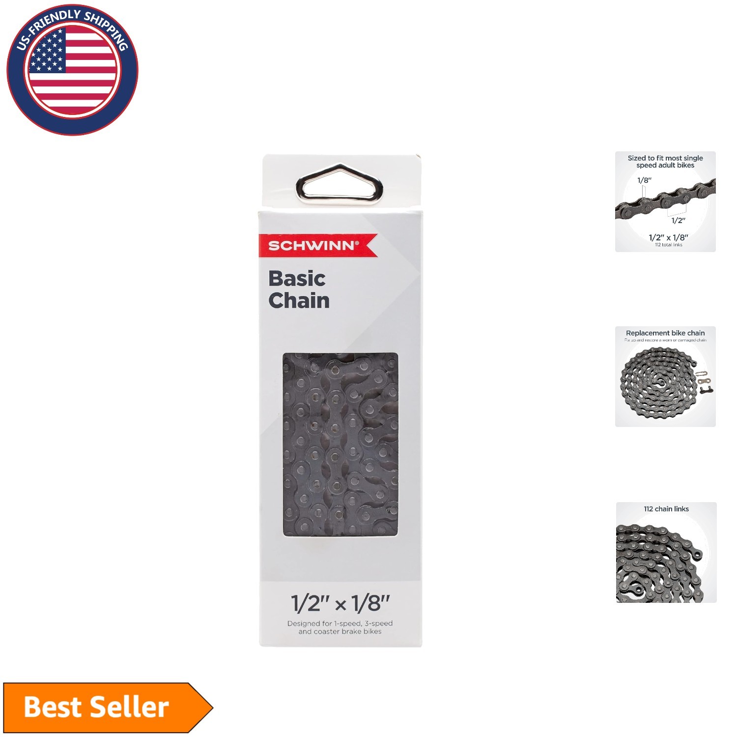 Heavy-Duty Steel Replacement Bike Chain 112 Links for Single & Multi-Speed Bikes