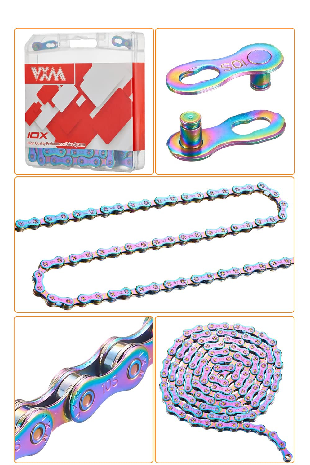10 Speed Bike Chain Rainbow Chain for Bike 1/2″ X11/128 116 Links Lightweight Bi