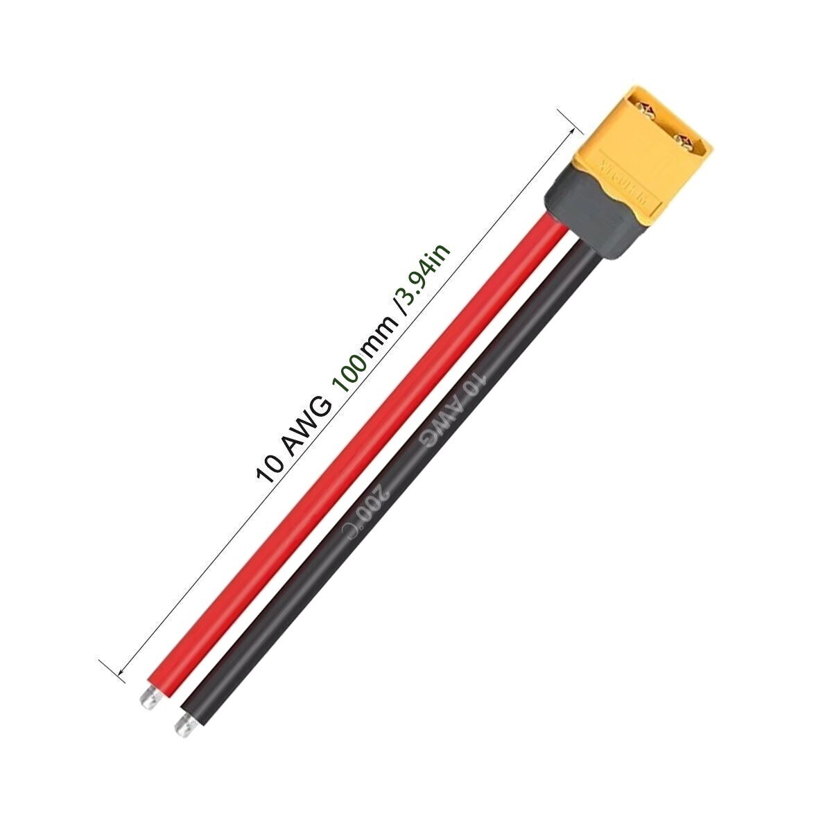 XT60 Plug Male Connector with 10AWG Silicon Wire Cable Ebike Lipo Li-Ion Battery