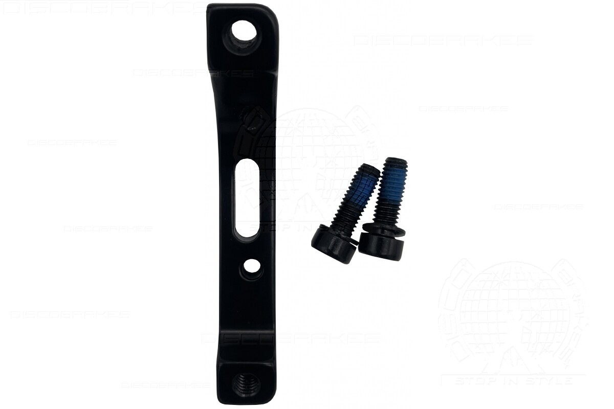 Brake Adaptor, Post Mount Caliper to Flat Mount Frame 160mm Rotor, 2 Bolts Black