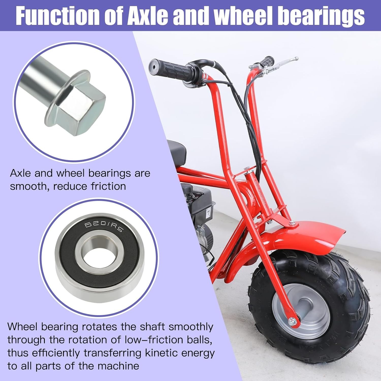 12mm 270mm Mini Bike Rear Axle Nut Bolt with 6201RS Wheel Bearings…