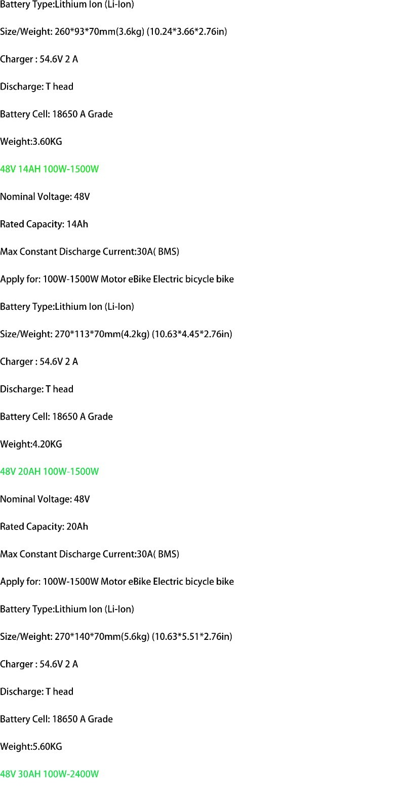 48V 8Ah 10Ah 14Ah 20Ah Lithium Ebike Batetry for 20W-1200W Electric Bike Scooter