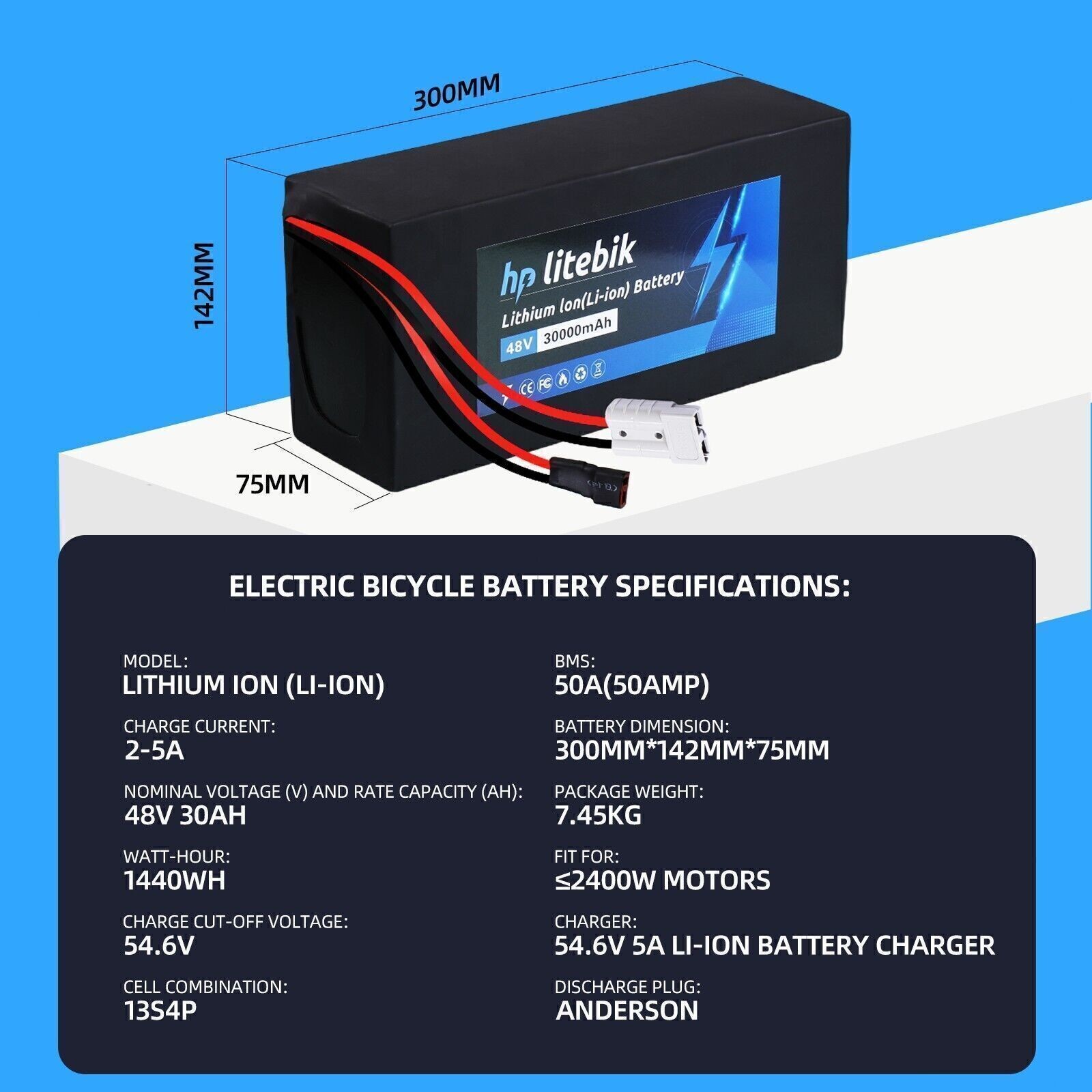 48V 52V 60V 72V 30Ah 20Ah Ebike Battery for Electric Bike Bicycle w/ BMS Li-ion