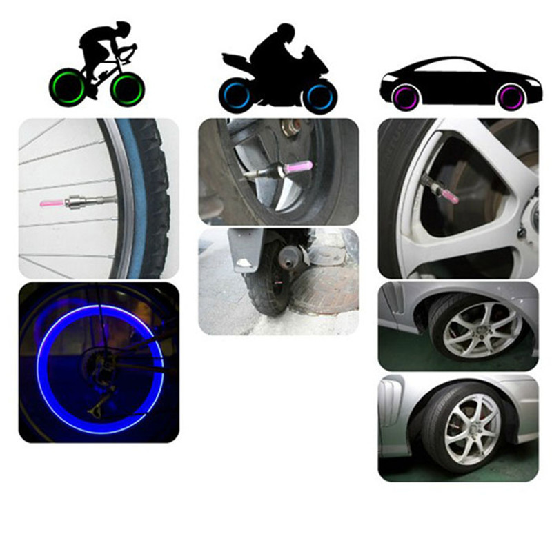 LOT 2x or 4x LED Valve Cap Bicycle Bike Wheel Tire Light Spoke Lamp Motorcycle