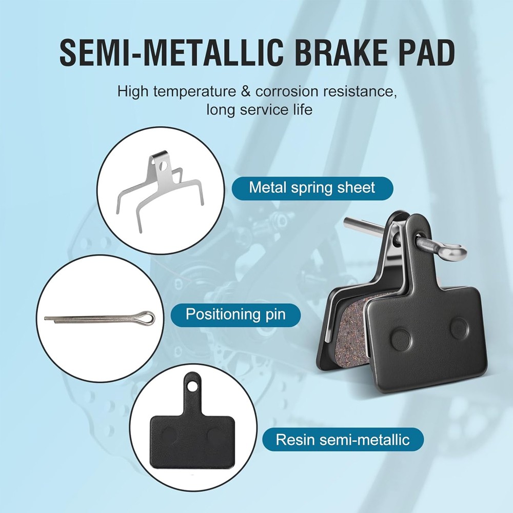 4 Pairs MTB Disc Brake Pads Resin & Semi-Metallic Quiet W/ Install Kit E-Bike