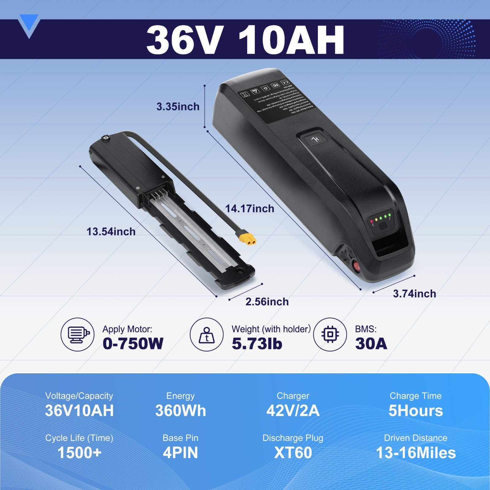 Ebike Battery 52V 48V 36V Lithium battery for Electric Bicycle 200W-2000W Motor