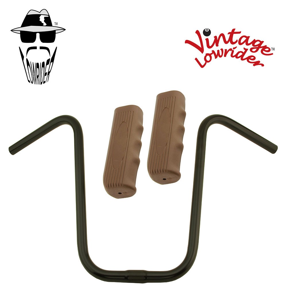 Original Lowrider 15″ 25.4 U Handlebar Black Custom 120mm Grips Solid/Brown