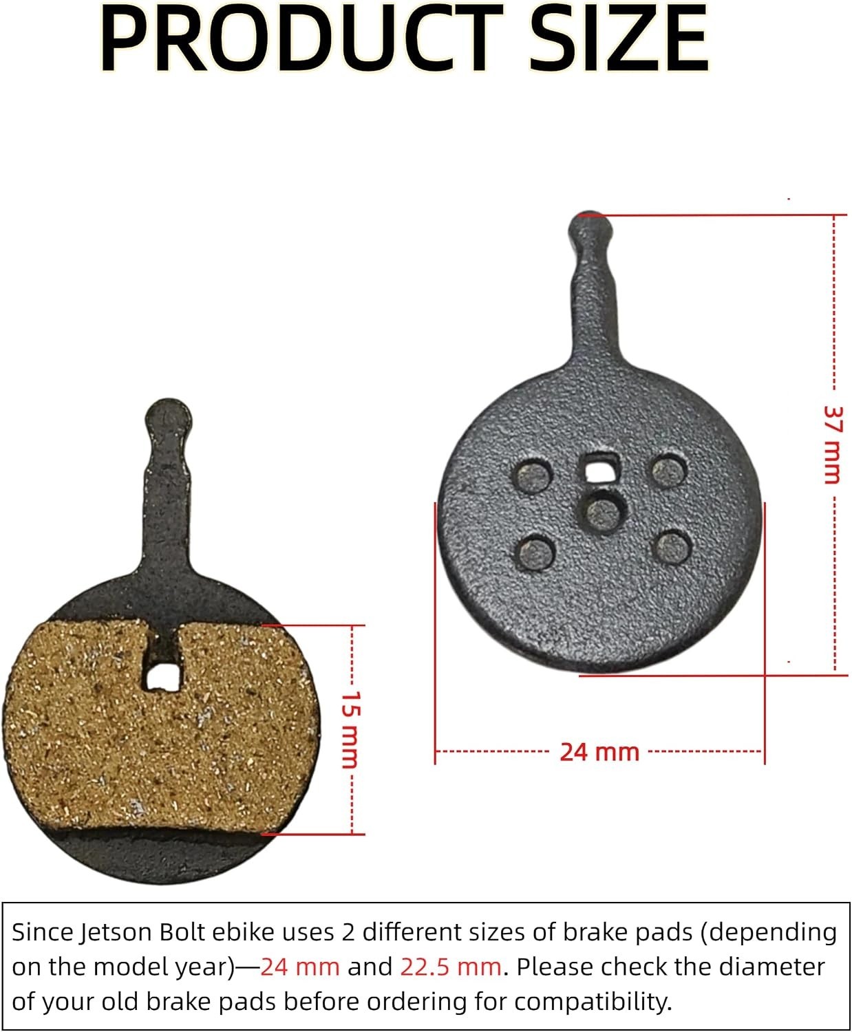 2PCS Resin E-Bike Brake Pads 24mm Diameter for Jetson Bolt Pro/DYU D1F D2F D3…