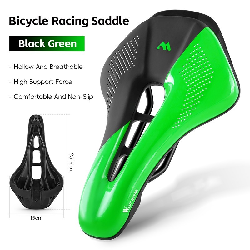 WEST BIKING Bicycle Saddle Racing Bike Seat Cycling Cushion Black Green