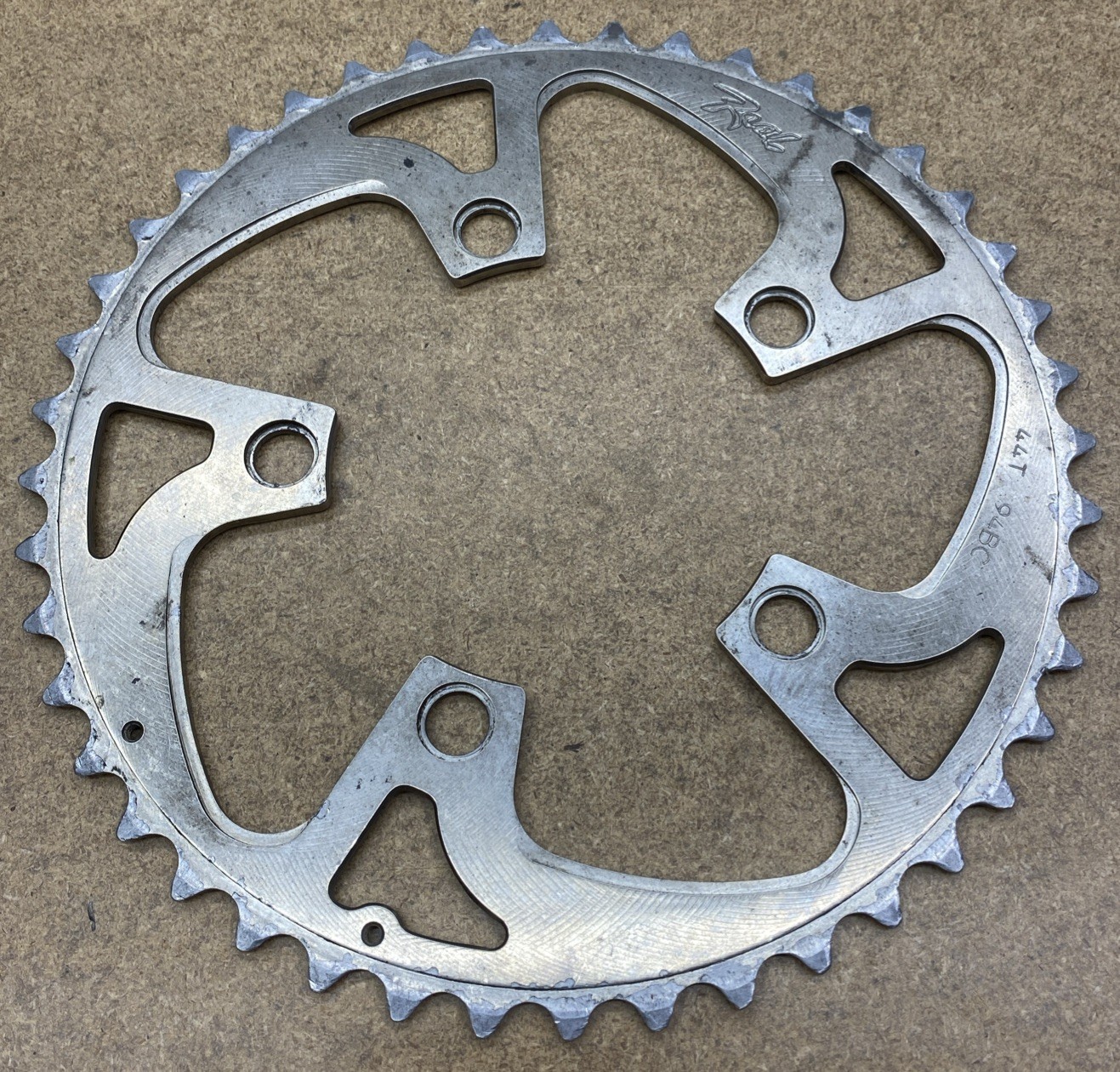 Vintage REAL RACING Chainring 44T 94bcd Shift Ramps for ATB Cranks Silver MTB
